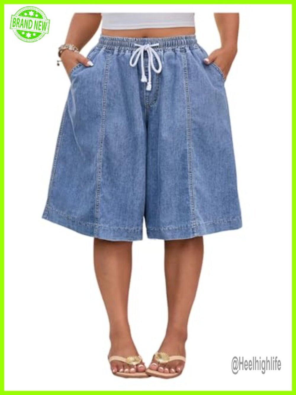 Plus Size Wide Leg Denim Jorts Baggy Knee Length Shorts with Pockets